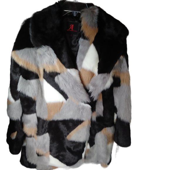 Adrienne Landau Multi-Color Patchwork Faux Fur Women's Jacket Coat- Size S